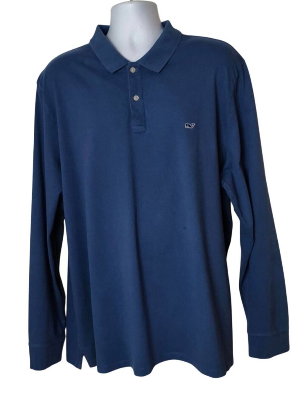 Vineyard Vines Mens XXL Polo Long-Sleeve Blue Whale Logo Cotton Preppy Designer